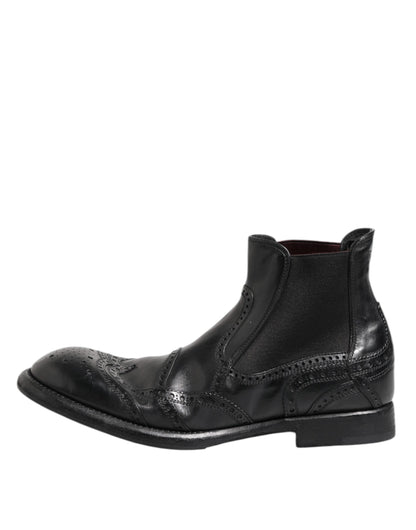 Black Leather Ankle Boots Slip On Shoes