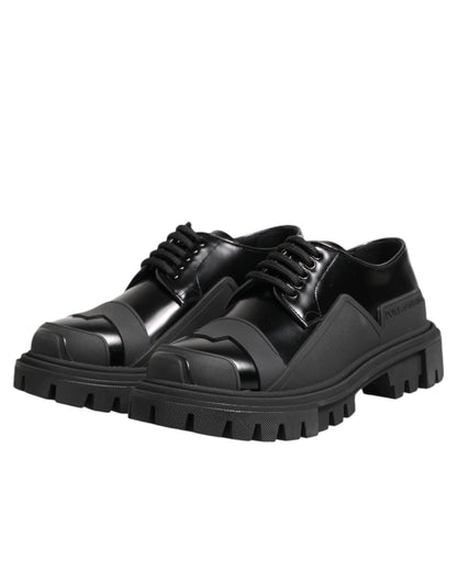 Black Patent Leather Trekking Derby Shoes