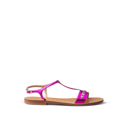 Purple Leather Flat Sandals