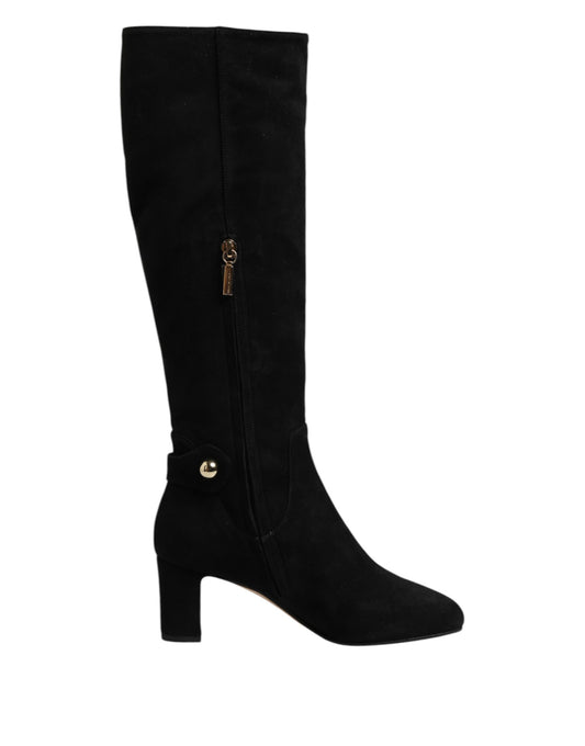 Black Suede Leather Knee High Boots Shoes