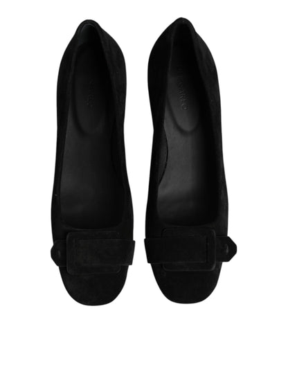 Black Suede Leather Slip On High Heels Pump Shoes