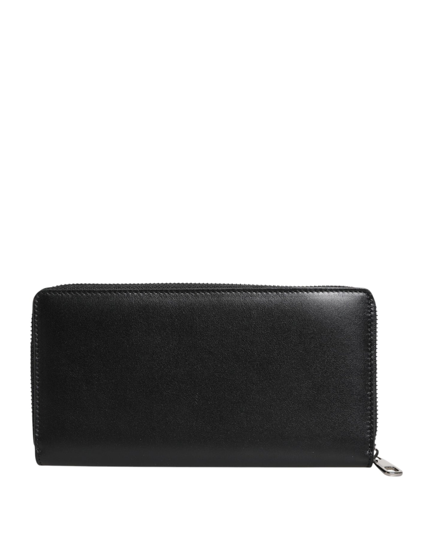 Black Leather Logo Plaque Zip Around Continental Wallet