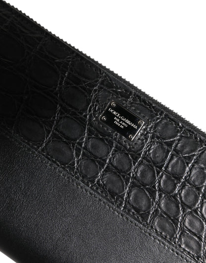 Black Leather Logo Plaque Zip Around Continental Wallet