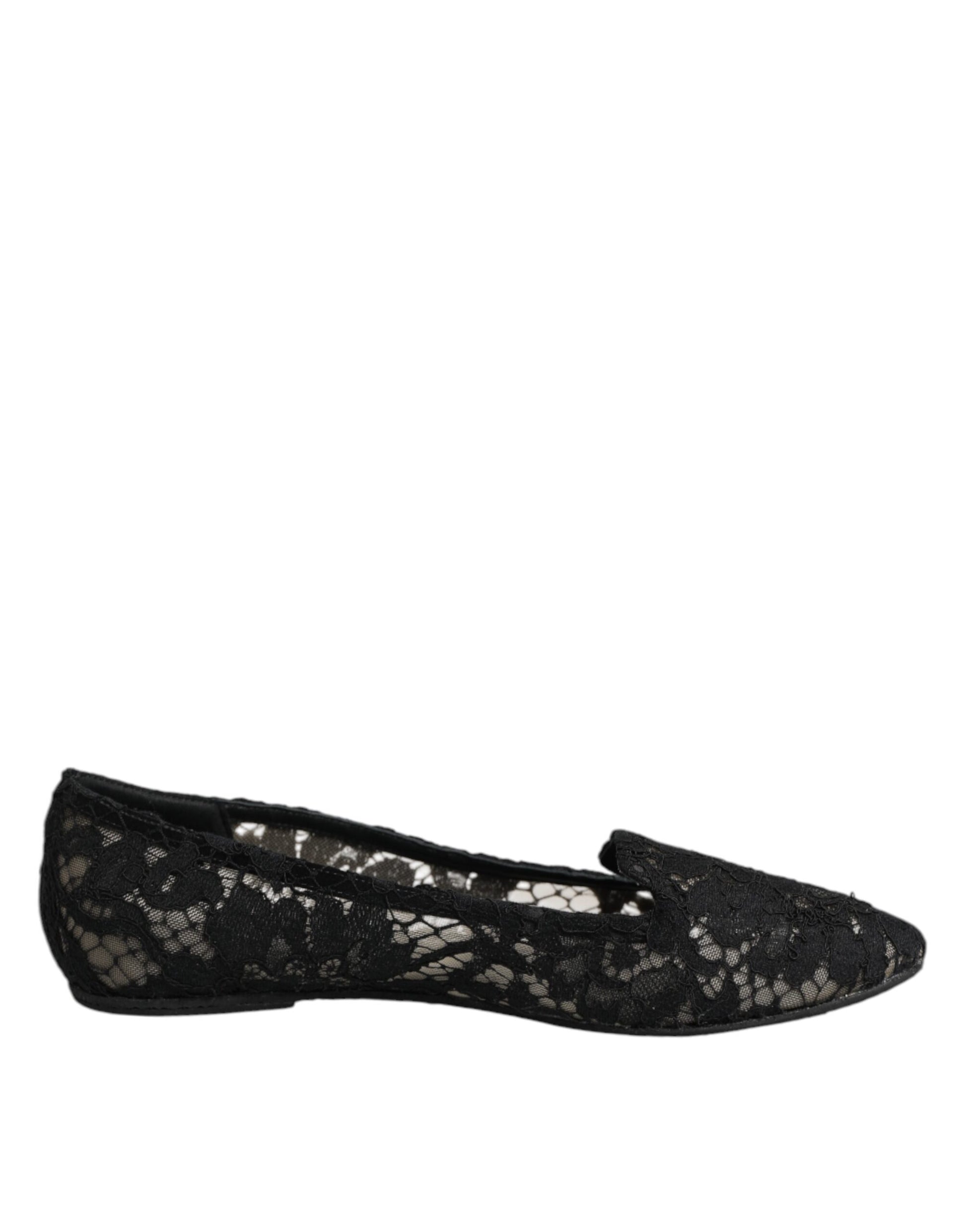 Black Taormina Lace Slip On Flats Shoes