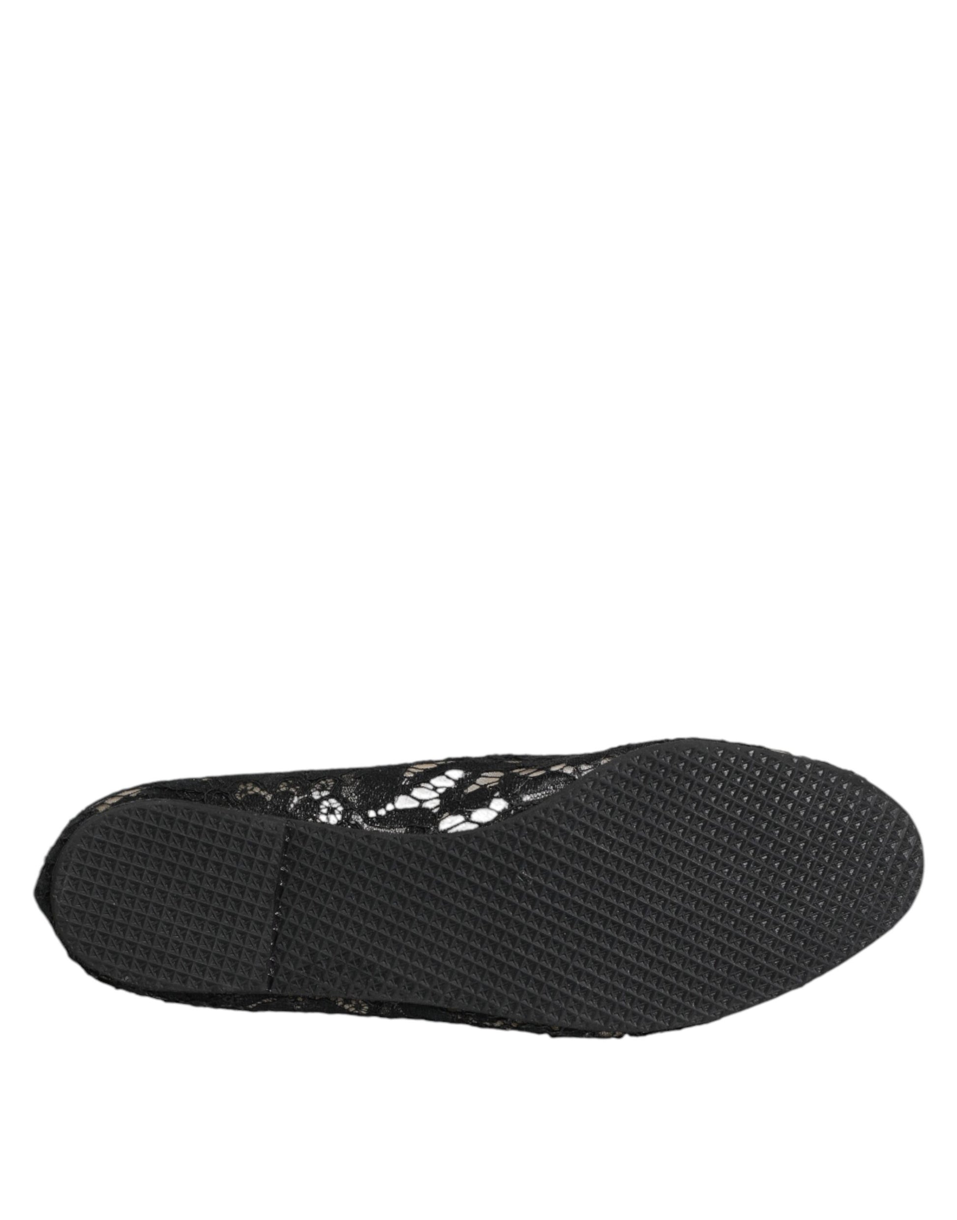 Black Taormina Lace Slip On Flats Shoes