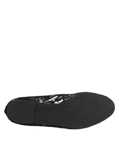 Black Taormina Lace Slip On Flats Shoes