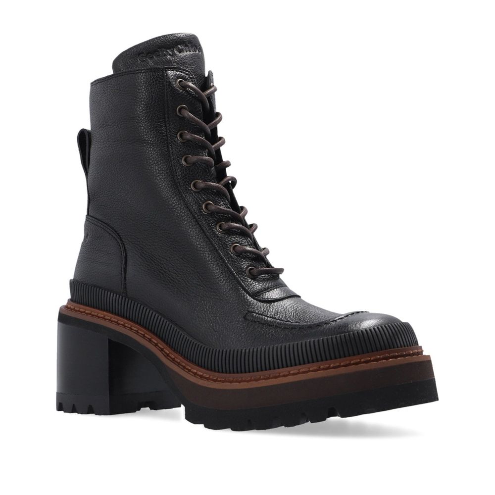 Black Calfskin Lace-Up Boots