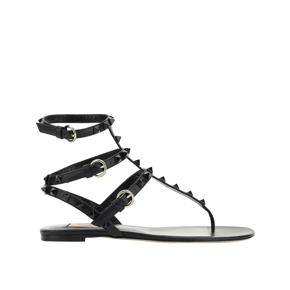 Black Calfskin Flat Sandals
