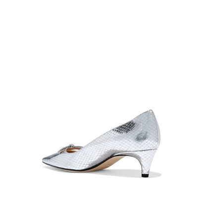 Silver Calfskin Mid Heel Pumps