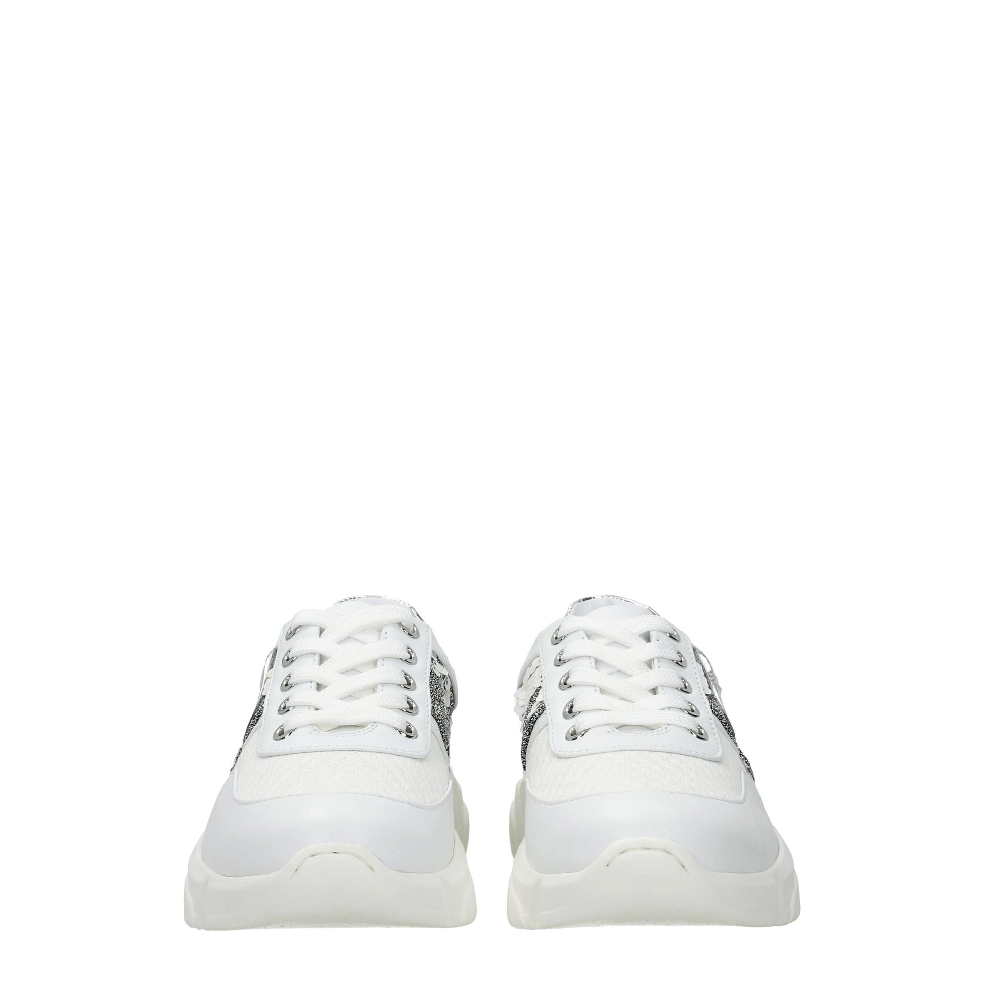 White Fabric Chunky Sneakers