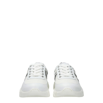 White Fabric Chunky Sneakers