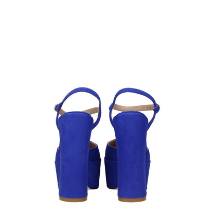 Blue Leather Platform Sandals