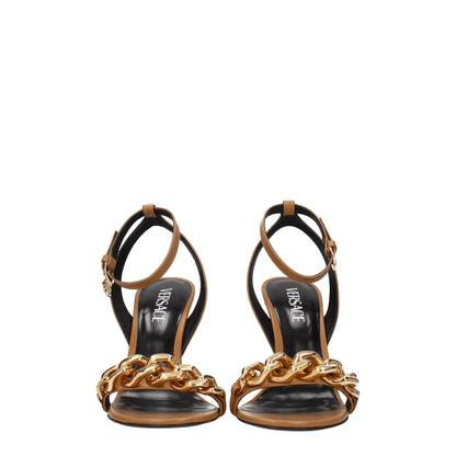 Brown Leather Stiletto Heel Sandals