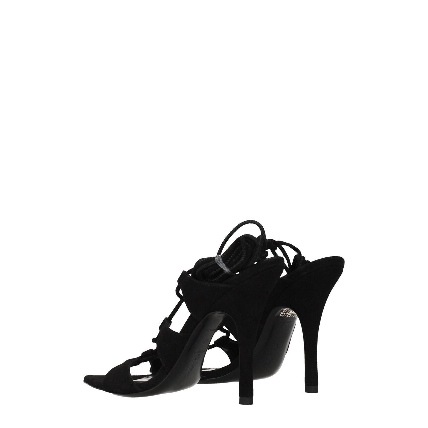 Black Leather Stiletto Heel Sandals