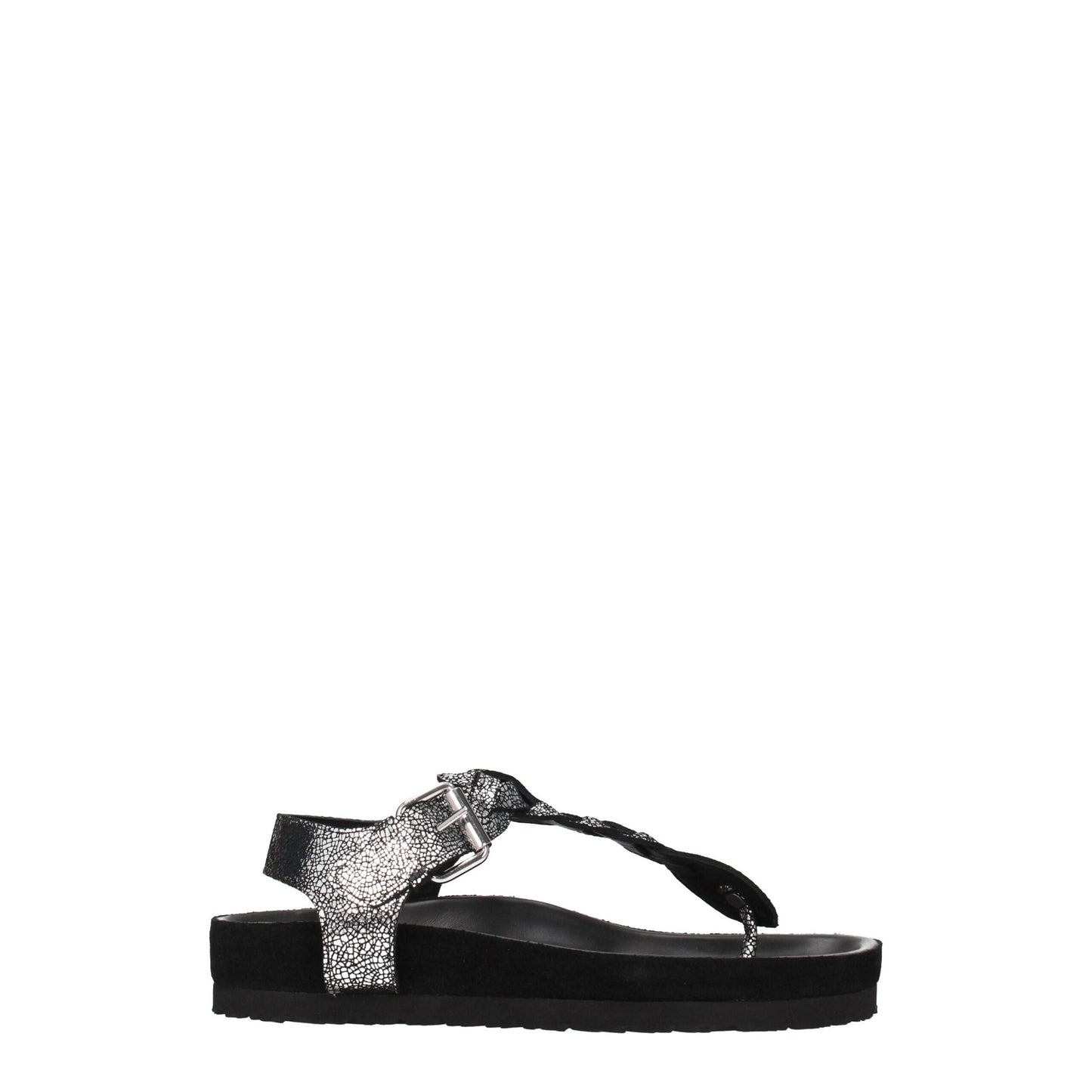 Black Leather Flip-Flop Sandals