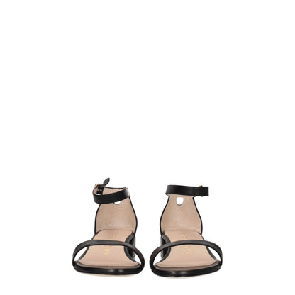Black Leather Flat Sandals