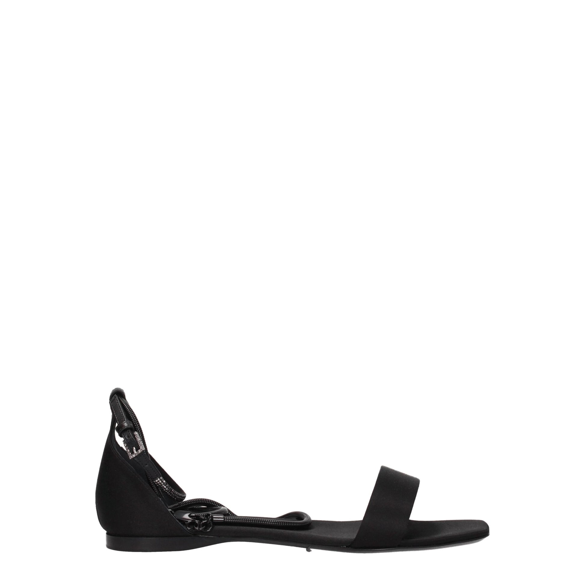 Black Satin Flat Sandals