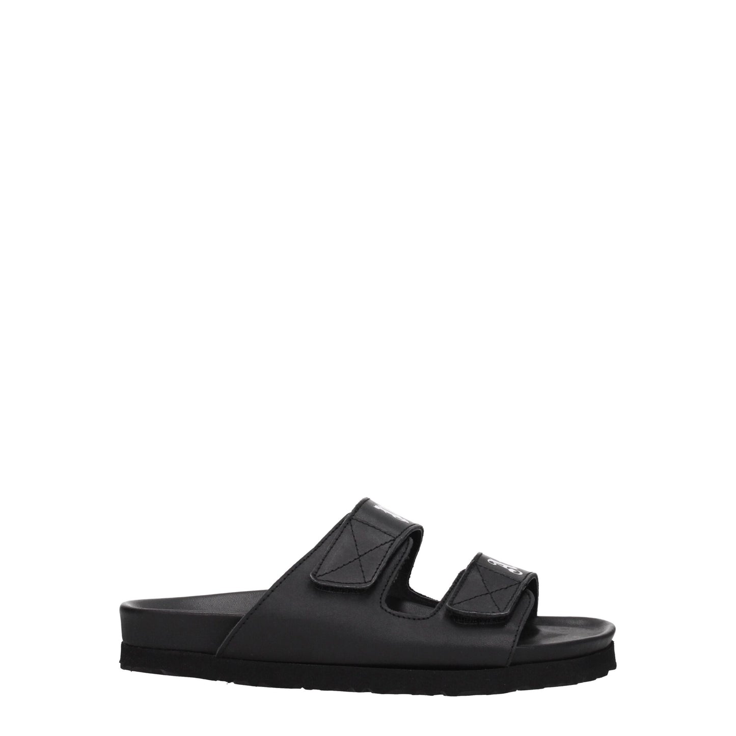 Black Leather Flat Sandals