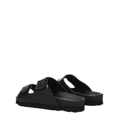 Black Leather Flat Sandals