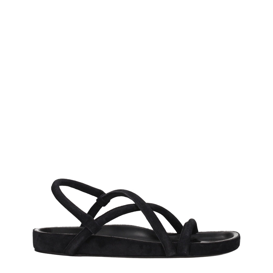 Black Leather Flat Sandals