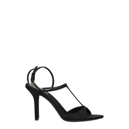 Black Satin Stiletto Heel Sandals