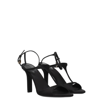 Black Satin Stiletto Heel Sandals