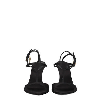 Black Satin Stiletto Heel Sandals