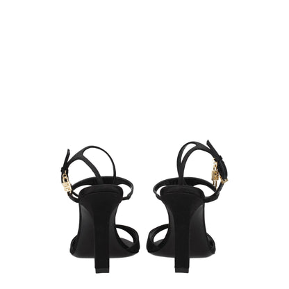 Black Satin Stiletto Heel Sandals