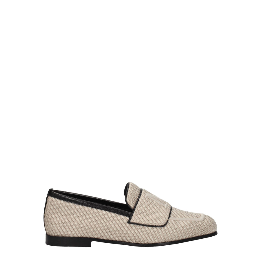 Beige Fabric Slip-On Loafers