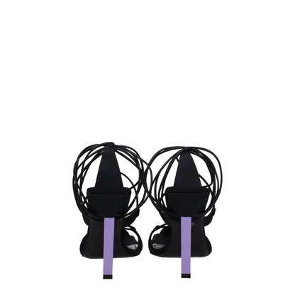 Black Fabric Stiletto Heel Sandals