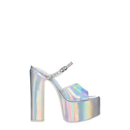 Gray Leather Platform Sandals