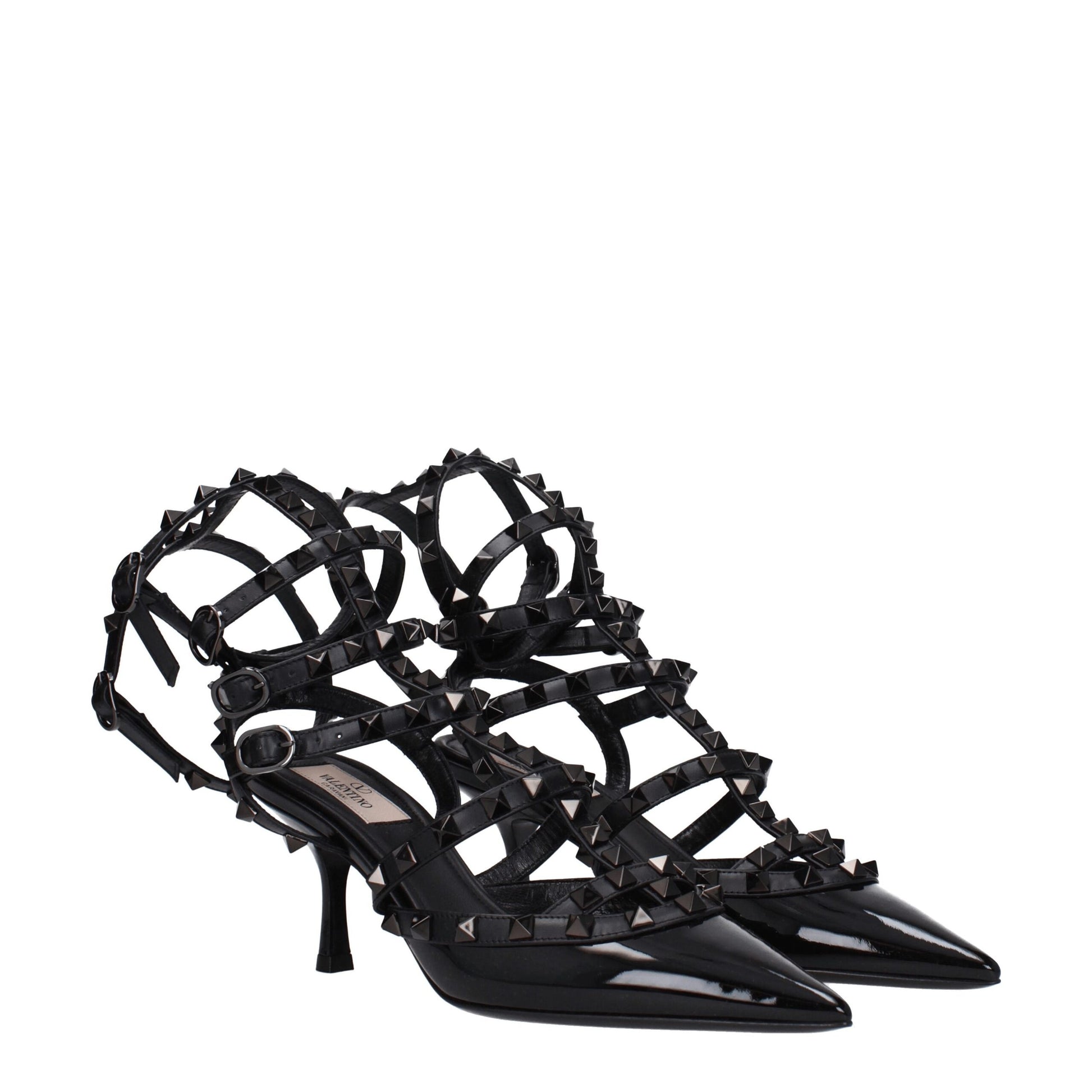 Black Leather Stiletto Heel Sandals