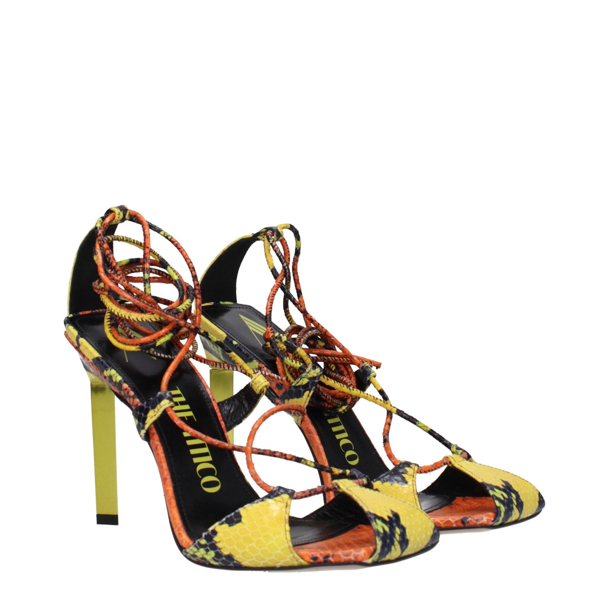 Orange Leather Stiletto Heel Sandals