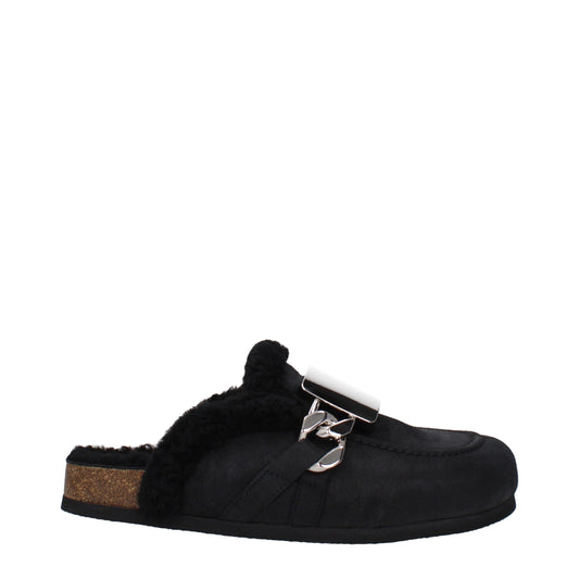 Black Leather Slippers