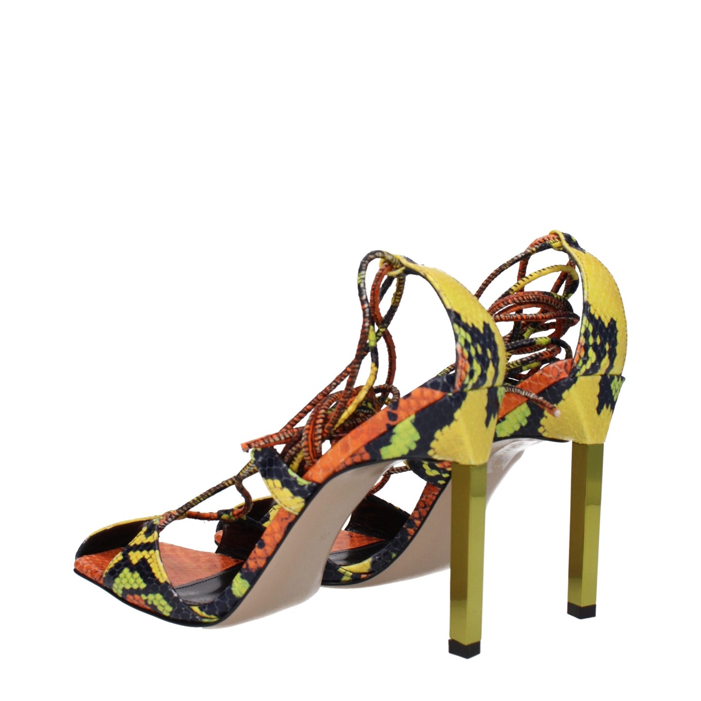 Orange Leather Stiletto Heel Sandals