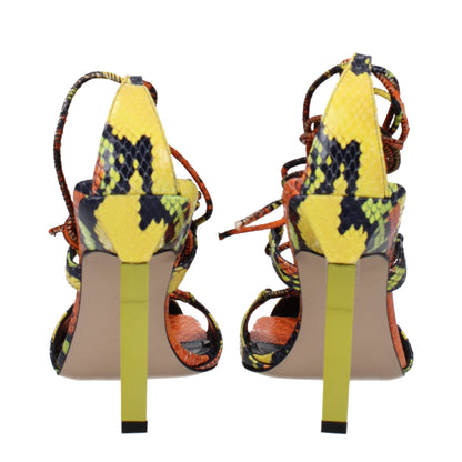 Orange Leather Stiletto Heel Sandals