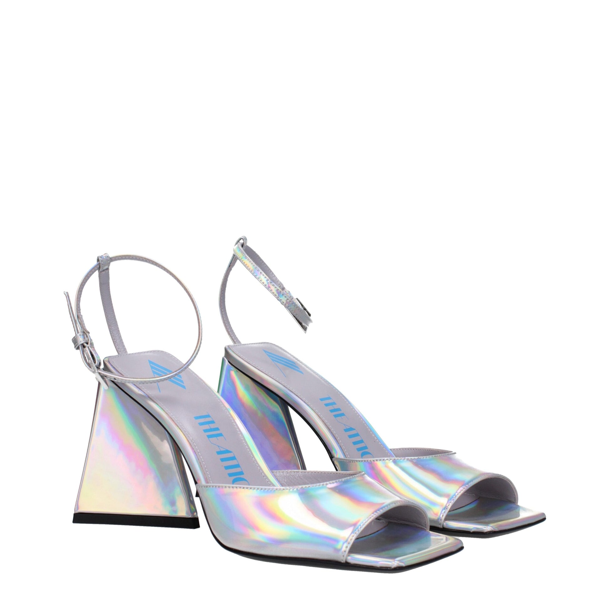Gray Leather Platform Sandals
