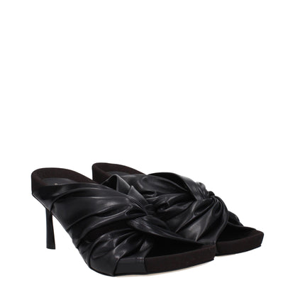 Black Leather Stiletto Heel Sandals