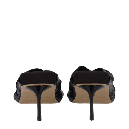 Black Leather Stiletto Heel Sandals