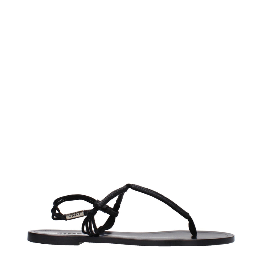 Black Leather Flip-Flop Sandals