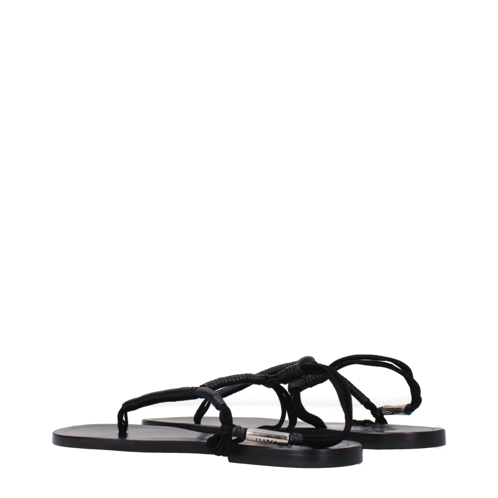 Black Leather Flip-Flop Sandals