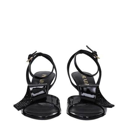Black Leather Stiletto Heel Sandals