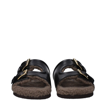 Black Leather Slippers