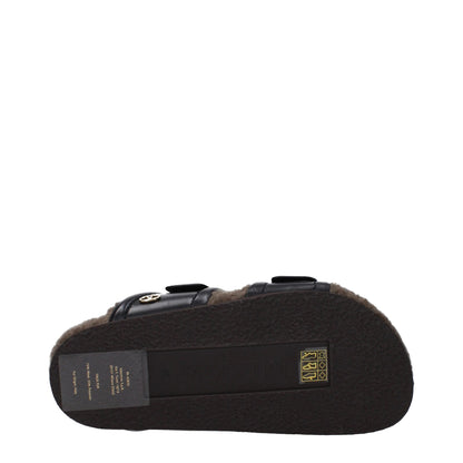 Black Leather Slippers