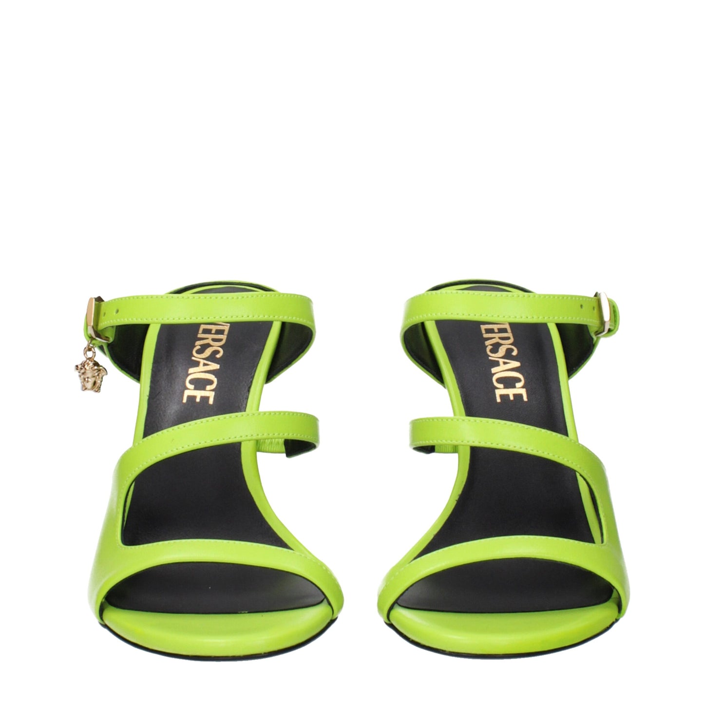 Green Leather Stiletto Heel Sandals