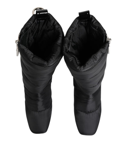 Black Padded Mid Calf Logo Heel Boots Shoes