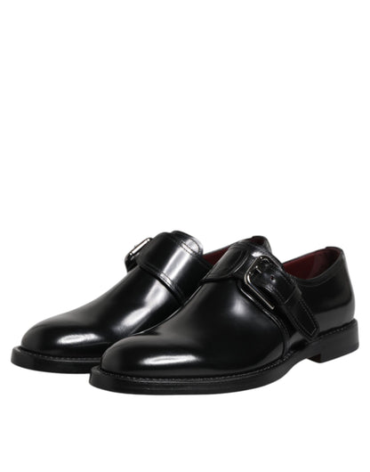 Black Leather Monk Strap Derby Formal Shoes