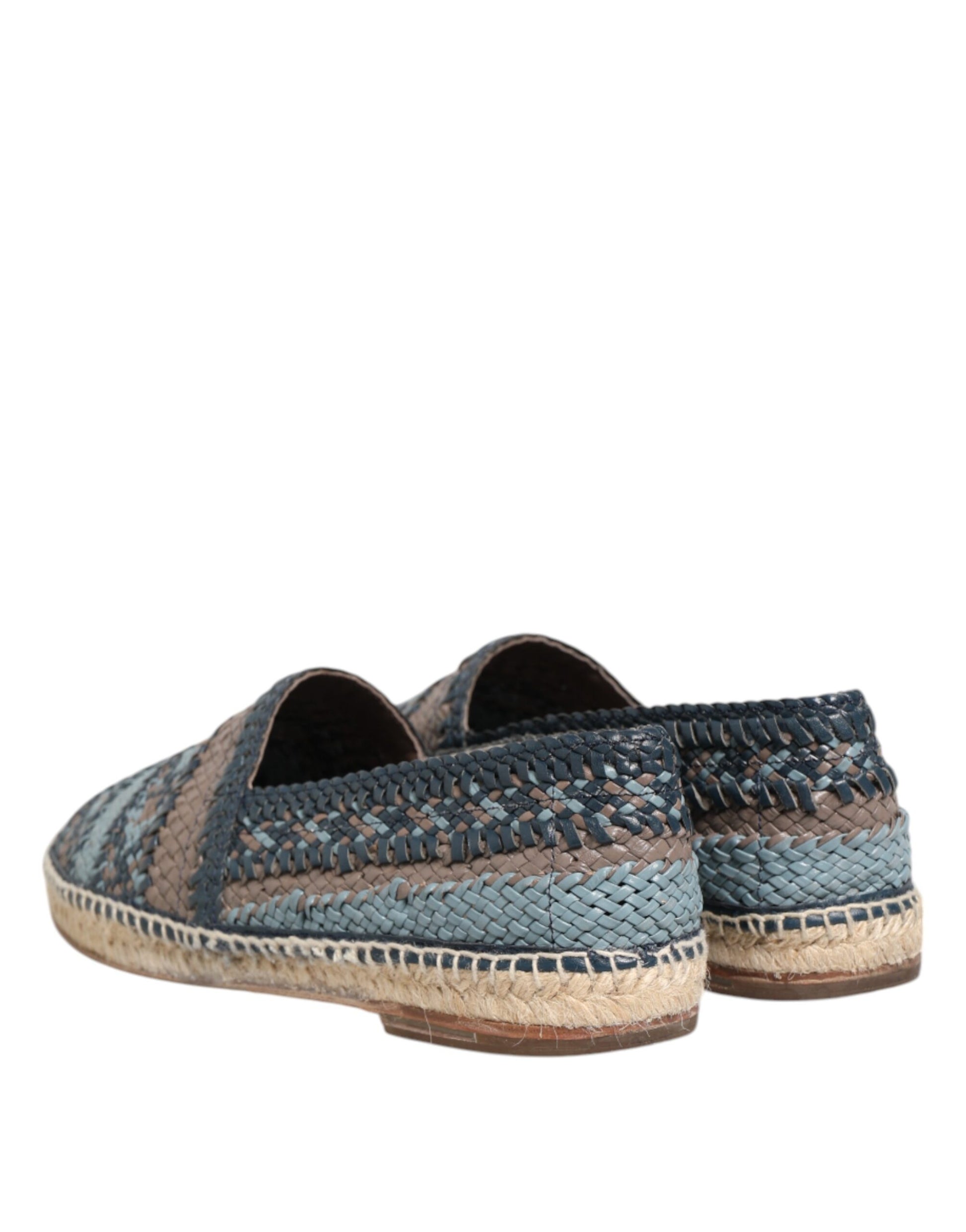 Blue Gray Woven Leather Buffalo Espadrille Shoes