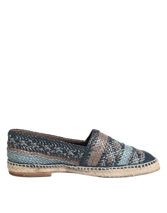 Blue Gray Woven Leather Buffalo Espadrille Shoes