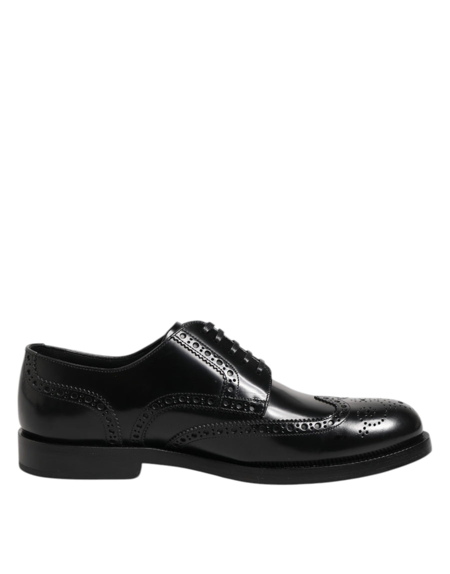 Black Leather Derby Wingtip Formal Shoes